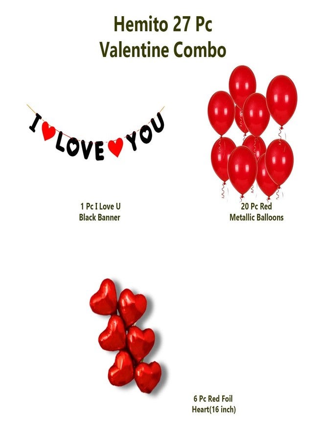 Hemito 37 Pc Valentine Decoration Kit- I Love U Banner,Balloons,Red Foil Heart| Wedding Anniversary Romantic Decoration Items for Girls Boys Couples Husband Wife - Image 2